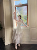 Niulatu A Line Square Neckline White Ankle Length Evening Dress Prom Dresses SD2815