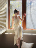 Niulatu Mermaid Halter Ruffles Long Evening Dress White Prom Dresses SD2816