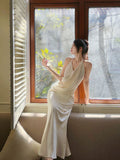 Niulatu Mermaid Halter Ruffles Long Evening Dress White Prom Dresses SD2816