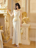 Niulatu Mermaid Halter Ruffles Long Evening Dress White Prom Dresses SD2816