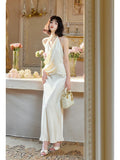 Niulatu Mermaid Halter Ruffles Long Evening Dress White Prom Dresses SD2816