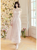 Niulatu A Line Spaghetti Straps Pink Ankle Length Evening Dress Prom Dresses SD2817