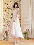 Niulatu A Line Spaghetti Straps Pink Ankle Length Evening Dress Prom Dresses SD2817