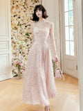 Niulatu A Line Spaghetti Straps Pink Ankle Length Evening Dress Prom Dresses SD2817