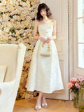 Niulatu A Line Strapless Neckline White Ankle Length Evening Dress Prom Dresses SD2818