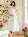 Niulatu A Line Strapless Neckline White Ankle Length Evening Dress Prom Dresses SD2818