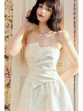 Niulatu A Line Strapless Neckline White Ankle Length Evening Dress Prom Dresses SD2818