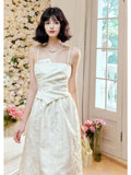 Niulatu A Line Strapless Neckline White Ankle Length Evening Dress Prom Dresses SD2818