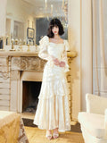 Niulatu Mermaid Sweetheart Neckline White Lace Ruffles Long Evening Dress Prom Dresses SD2823