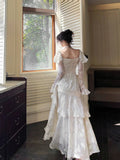 Niulatu Mermaid Sweetheart Neckline White Lace Ruffles Long Evening Dress Prom Dresses SD2823