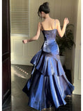 Niulatu Mermaid Spaghetti Straps Royal Blue Long Length Evening Dress Prom Dresses SD2824