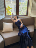 Niulatu Mermaid Spaghetti Straps Royal Blue Long Length Evening Dress Prom Dresses SD2824