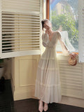 Niulatu A Line V Neckline Long Sleeves Chiffon White Ankle Length Evening Dress Prom Dresses SD2825