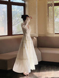Niulatu A Line V Neckline Long Sleeves Chiffon White Ankle Length Evening Dress Prom Dresses SD2825