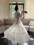 Niulatu A Line V Neckline Long Sleeves Chiffon White Ankle Length Evening Dress Prom Dresses SD2825