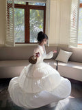 Niulatu A Line V Neckline Long Sleeves Chiffon White Ankle Length Evening Dress Prom Dresses SD2825