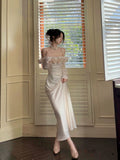 Niulatu Mermaid Off The Shoulder Flowers Satin Long Evening Dress Prom Dresses SD2826