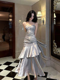 Niulatu Mermaid Spaghetti Straps Gray Long Length Evening Dress Prom Dresses SD2827