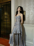 Niulatu Mermaid Spaghetti Straps Gray Long Length Evening Dress Prom Dresses SD2827