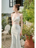 Niulatu Mermaid Spaghetti Straps White Long Length Evening Dress Prom Dresses SD2828