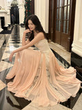 Niulatu A Line Spaghetti Straps Pink Chiffon Ankle Length Evening Dress Prom Dresses SD2829