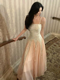 Niulatu A Line Spaghetti Straps Pink Chiffon Ankle Length Evening Dress Prom Dresses SD2829