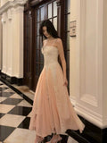 Niulatu A Line Spaghetti Straps Pink Chiffon Ankle Length Evening Dress Prom Dresses SD2829