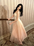 Niulatu A Line Spaghetti Straps Pink Chiffon Ankle Length Evening Dress Prom Dresses SD2829