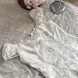 Niulatu A line Sweetheart Cap Sleeves Blue Floral Dress Long Holiday Dresses SD282