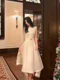 Niulatu A Line Scoop Neckline White Ankle Length Evening Dress Prom Dresses SD2831