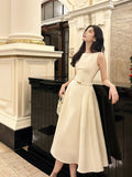 Niulatu A Line Scoop Neckline White Ankle Length Evening Dress Prom Dresses SD2831