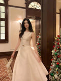 Niulatu A Line Scoop Neckline White Ankle Length Evening Dress Prom Dresses SD2831