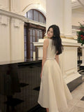 Niulatu A Line Scoop Neckline White Ankle Length Evening Dress Prom Dresses SD2831