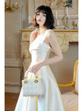 Niulatu Sheath Square Neckline White Evening Dress Lace Prom Dresses SD2833