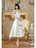 Niulatu Sheath Square Neckline White Evening Dress Lace Prom Dresses SD2833