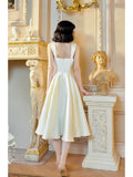 Niulatu Sheath Square Neckline White Evening Dress Lace Prom Dresses SD2833