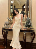 Niulatu Mermaid Spaghetti Straps Sequin Ankle Length Evening Dress Prom Dresses SD2834