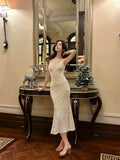 Niulatu Mermaid Spaghetti Straps Sequin Ankle Length Evening Dress Prom Dresses SD2834