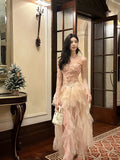 Niulatu High Low Spaghetti Straps Tulle Pink Floral Ankle Length Evening Dress Prom Dresses SD2838