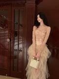 Niulatu High Low Spaghetti Straps Tulle Pink Floral Ankle Length Evening Dress Prom Dresses SD2838