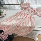 Niulatu A line Strapless Short Sleeves Pink Floral Dress Long Holiday Dresses SD283