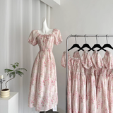 Niulatu A line Strapless Short Sleeves Pink Floral Dress Long Holiday Dresses SD283