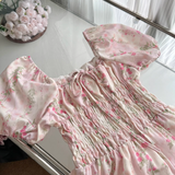 Niulatu A line Strapless Short Sleeves Pink Floral Dress Long Holiday Dresses SD283