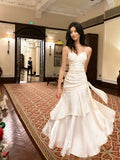 Niulatu Mermaid Spaghetti Straps Long Length White Evening Dress Prom Dresses SD2840