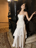Niulatu Mermaid Spaghetti Straps Long Length White Evening Dress Prom Dresses SD2840