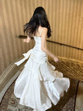 Niulatu Mermaid Spaghetti Straps Long Length White Evening Dress Prom Dresses SD2840