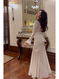 Niulatu Mermaid Squere Neckline Satin Ankle Length Evening Dress Prom Dresses SD2841
