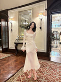 Niulatu Mermaid Squere Neckline Satin Ankle Length Evening Dress Prom Dresses SD2841