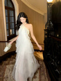 Niulatu A Line Halter Neckline Chiffon Ruffles Evening Dress Prom Dresses SD2843