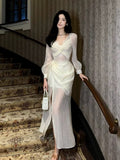 Niulatu Mermaid V Neckline Chiffon Ankle Length Evening Dress Prom Dresses SD2845